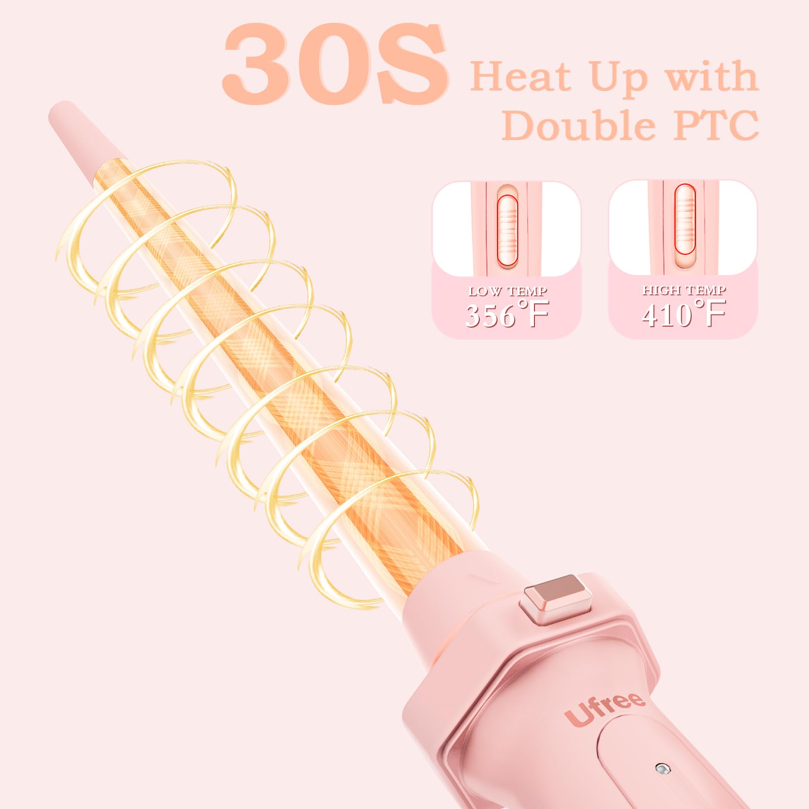 Ufree 0.5 inch clip barrel detail showing ceramic finish for smooth curls
