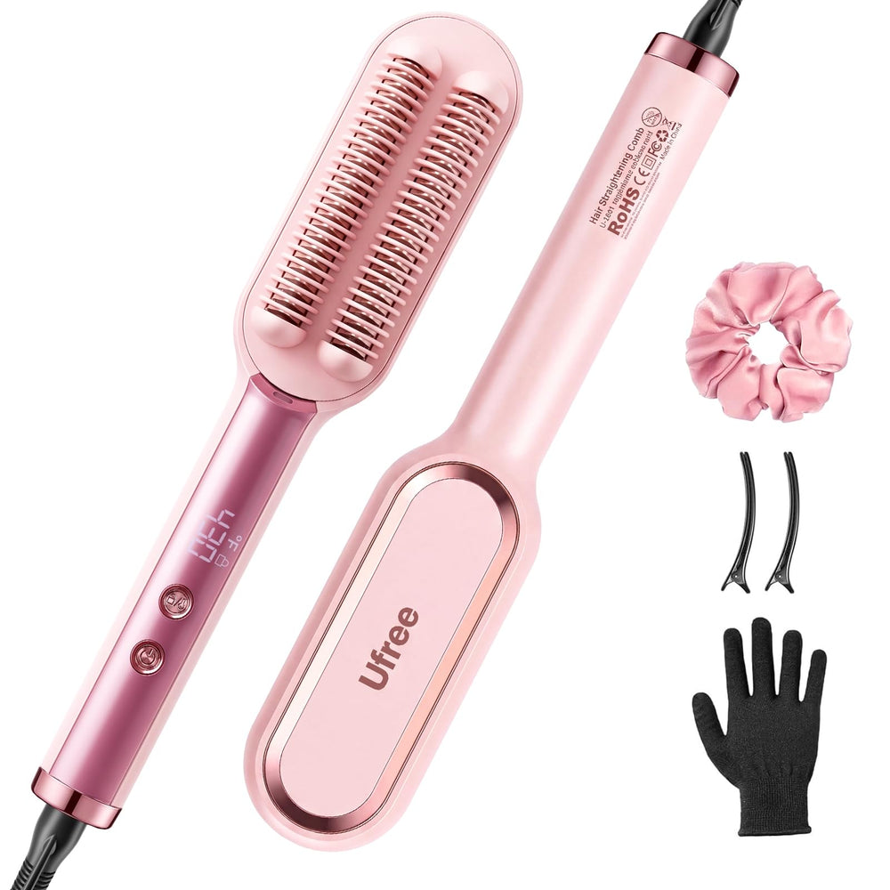 Ufree front view pink brush showing sleek design and easy grip for fast styling