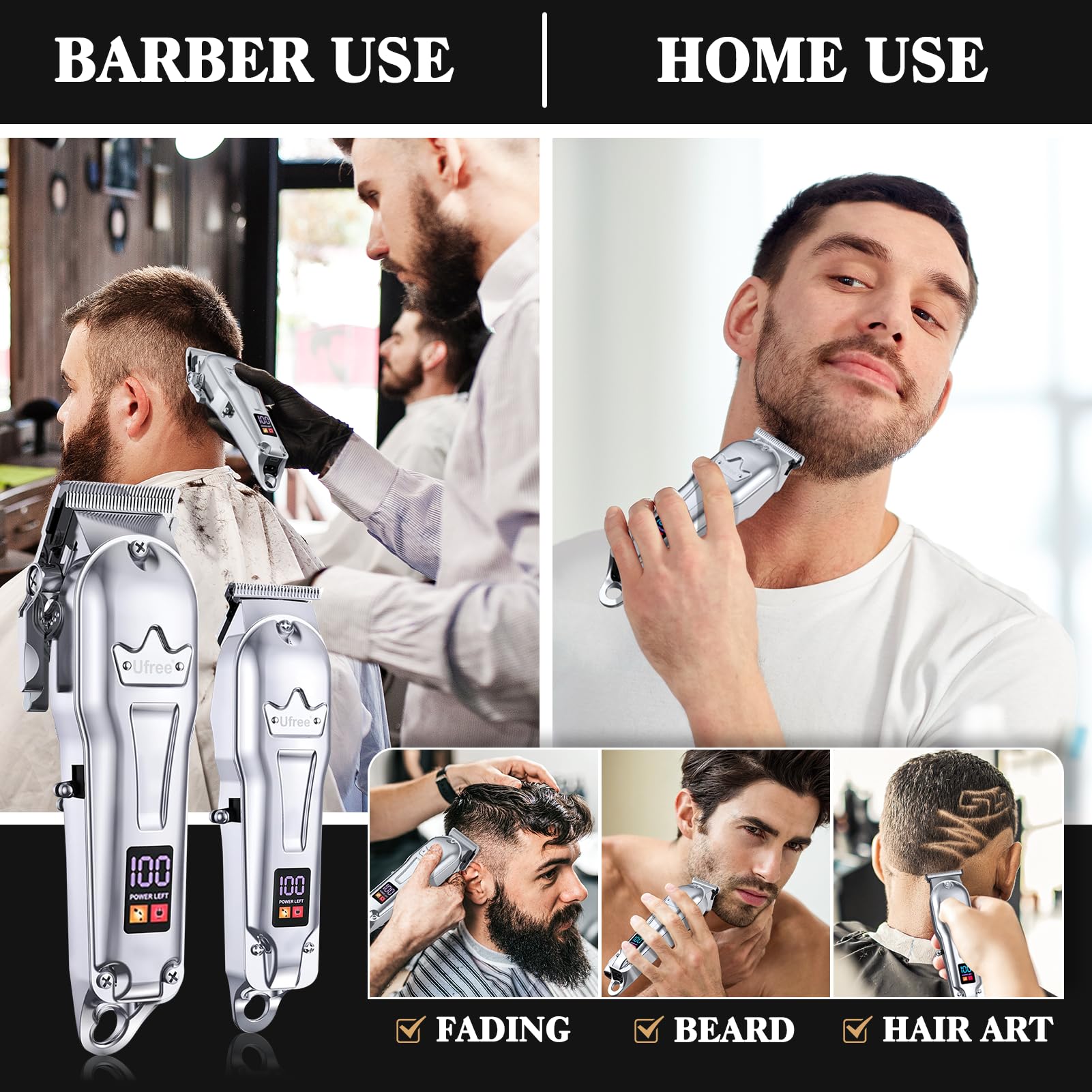 Ufree clippers in use for a haircut offering precise fade and control