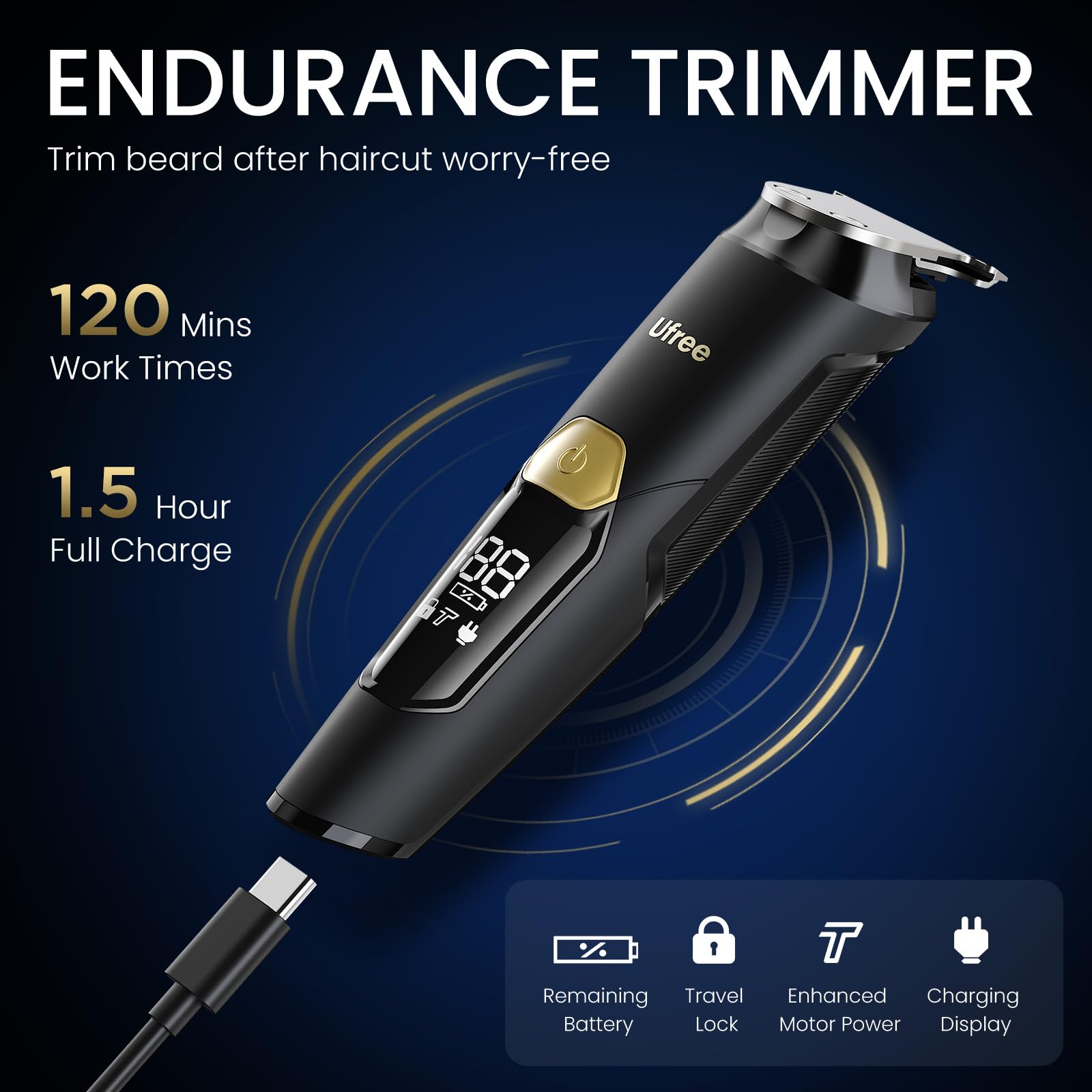 Ufree trimmer on bathroom vanity styled for daily grooming routines and easy access