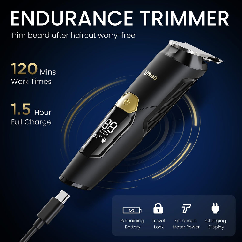 Ufree trimmer on bathroom vanity styled for daily grooming routines and easy access