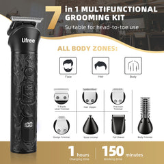 Ufree grooming accessories laid out with seven heads and ten combs benefit