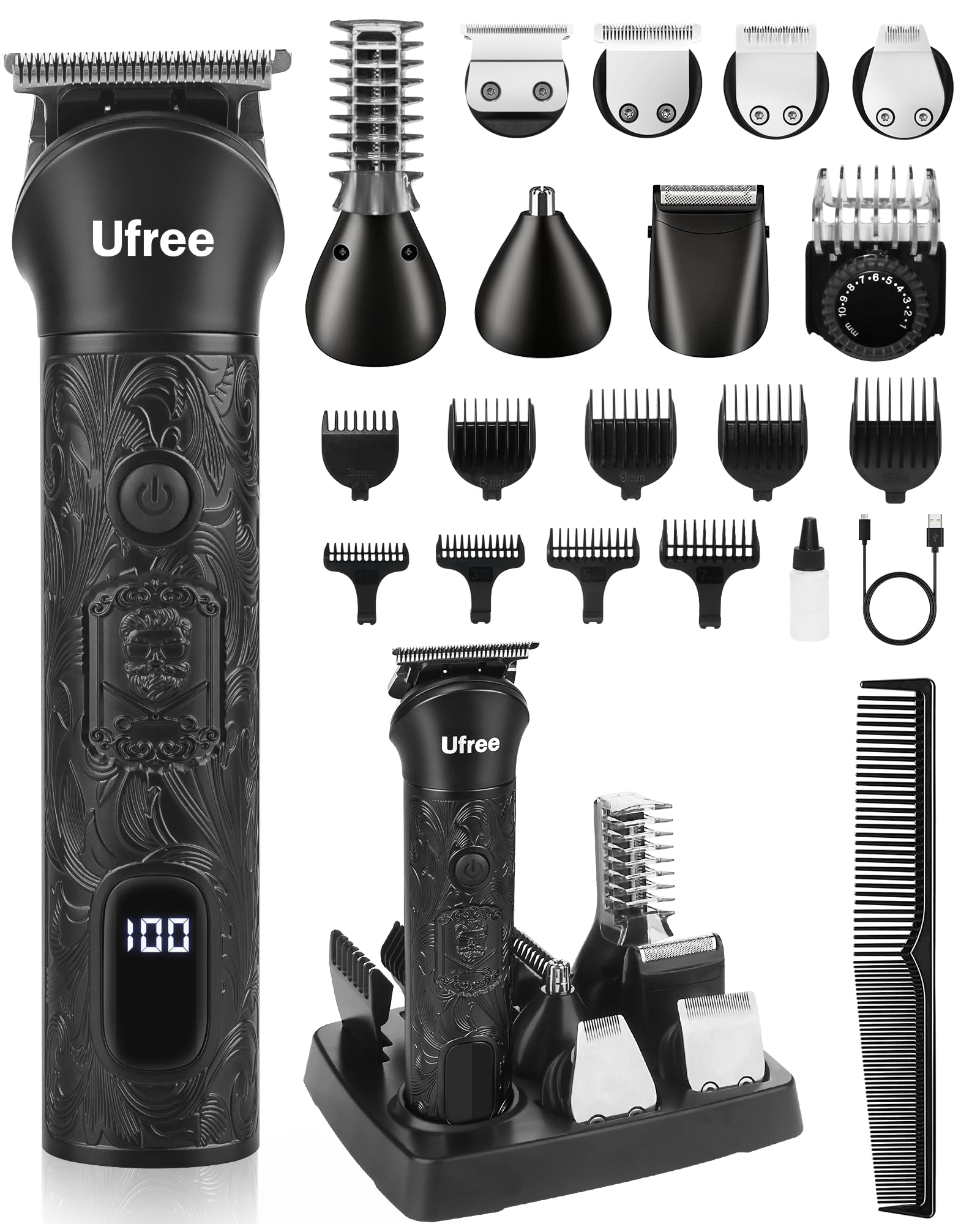 Ufree trimmer front view showing full kit and tidy storage benefit