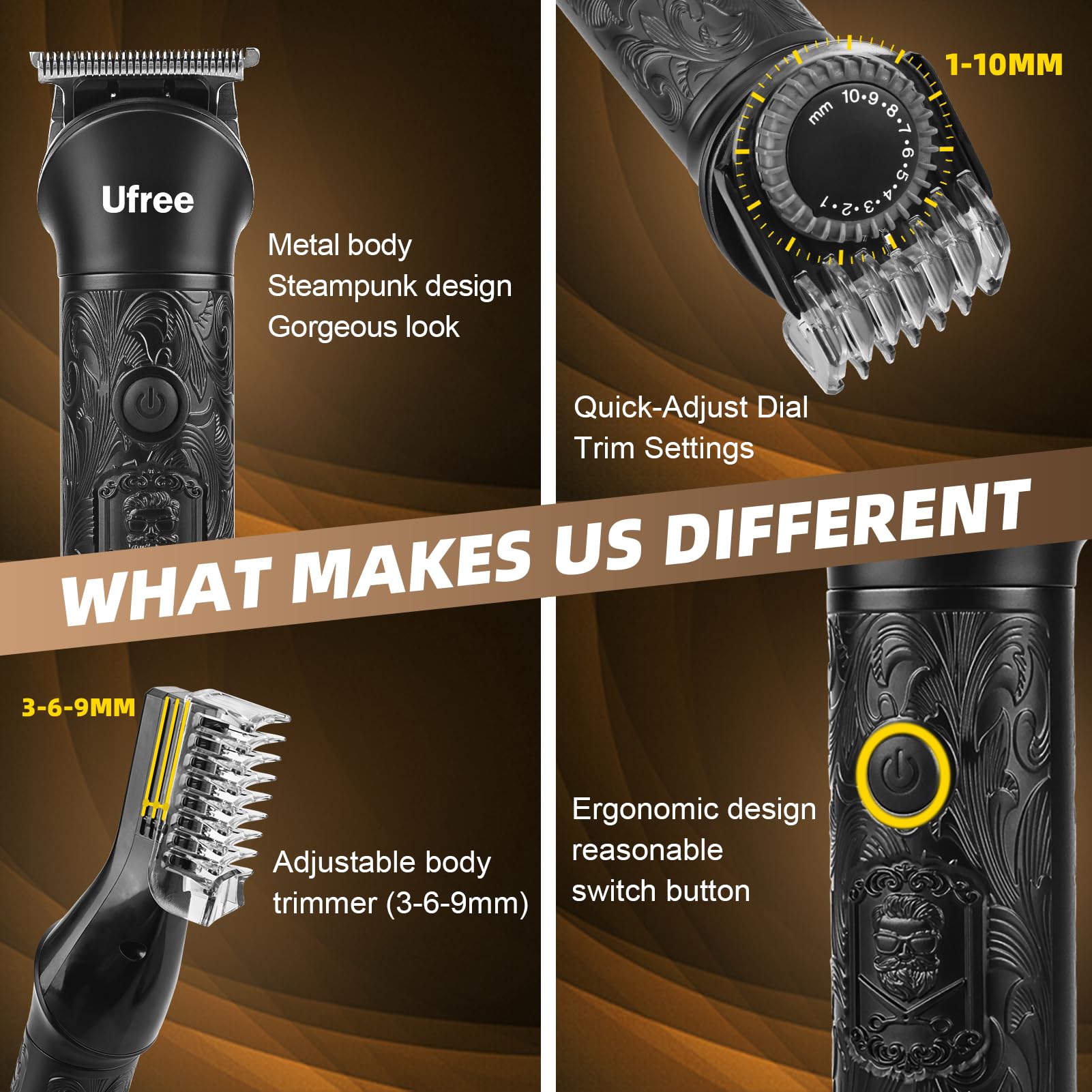 Ufree in use trimming beard edges demonstrating accurate grooming control