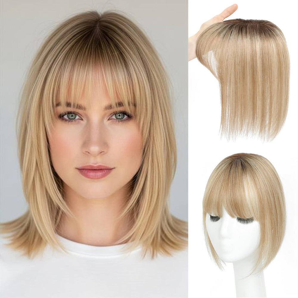 UIPEUBO front view showing ombre light-blonde topper for natural coverage