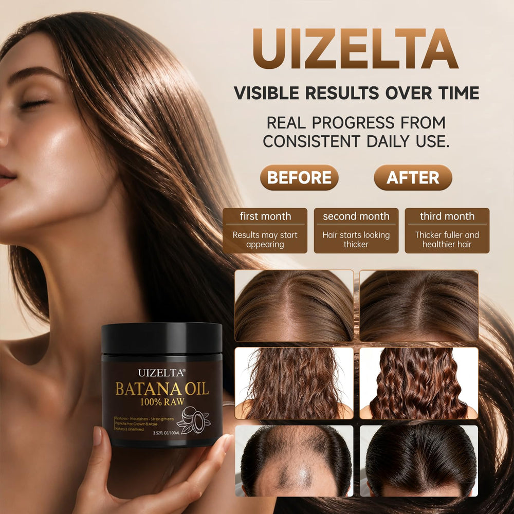 UIZELTA oil smoothed on hair ends demonstrating improved shine and control