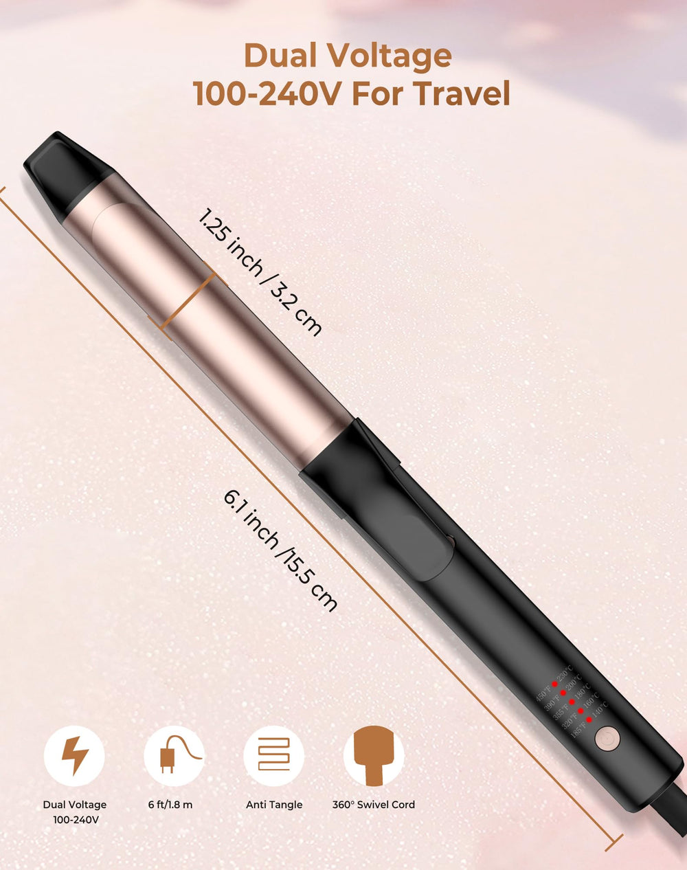 UKLISS 360-degree swivel cord and dual-voltage plug for tangle-free travel convenience