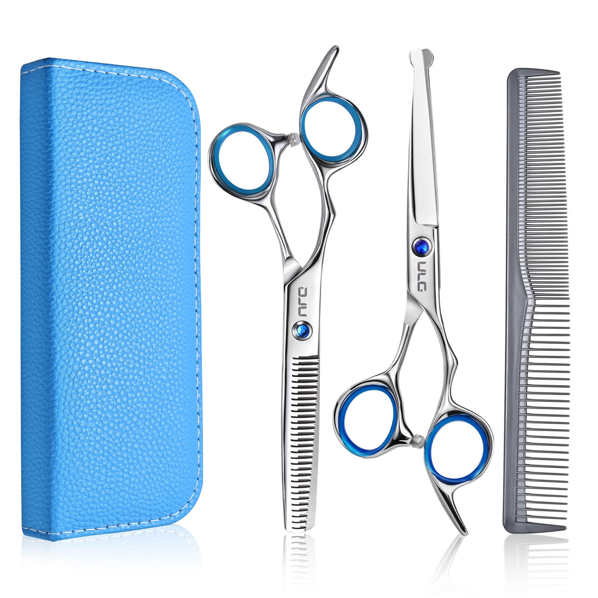 ULG front view of kids hair scissors showing safe round tips and full kit benefits