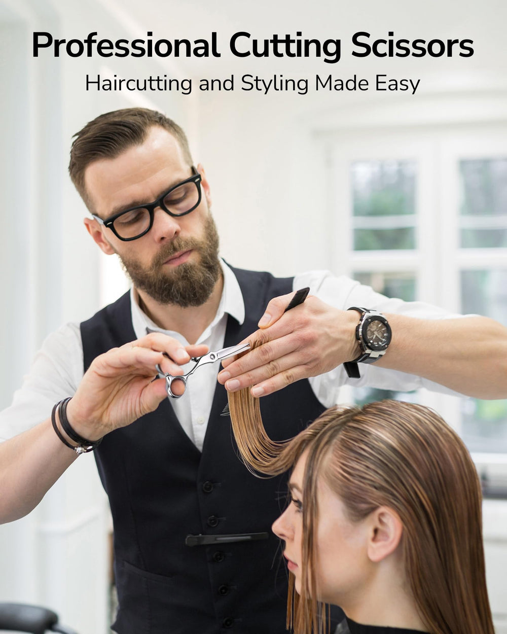 ULG shears in professional salon use demonstrating smooth haircutting benefit