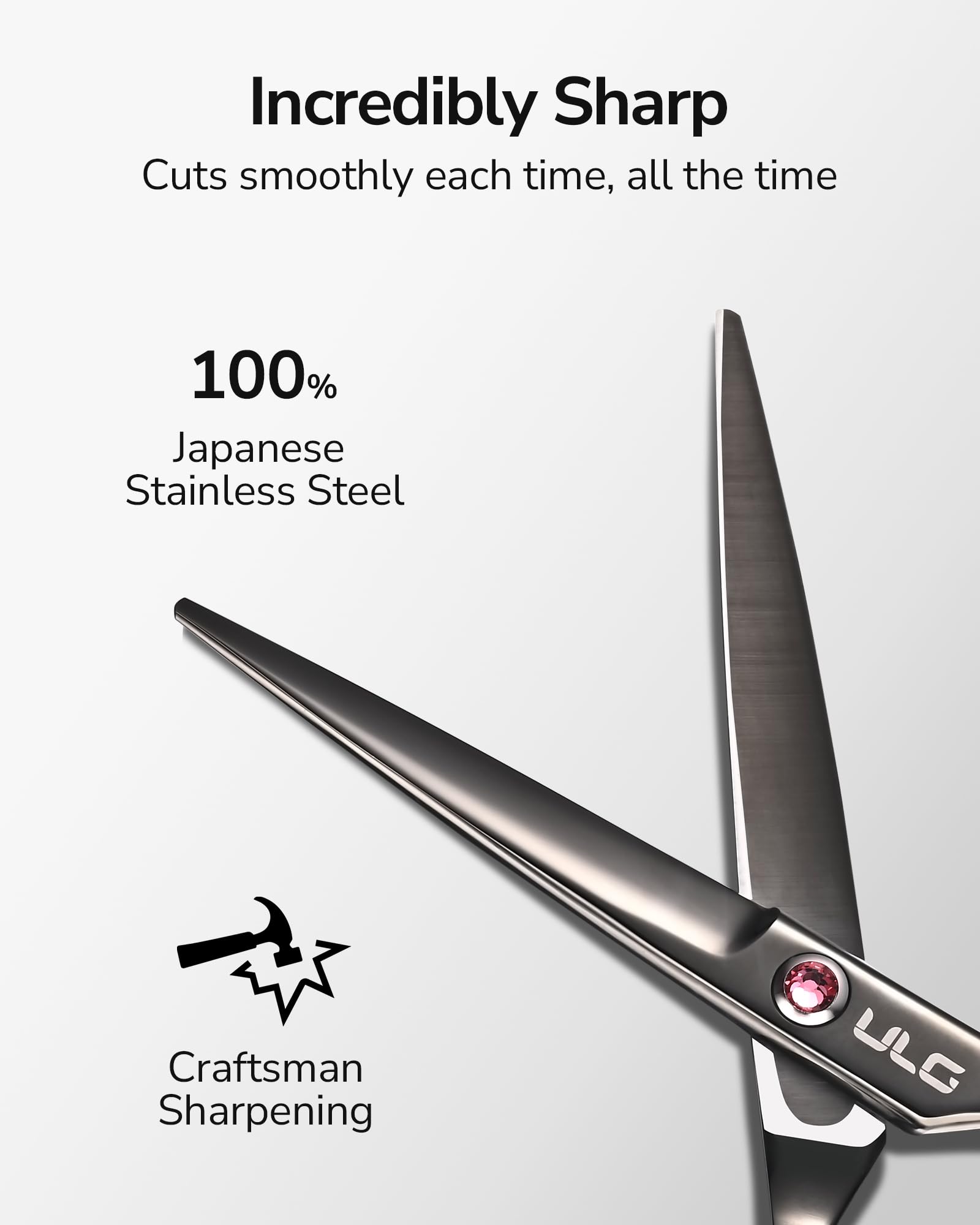 ULG scissors beside ruler showing 6.5-inch scale for accurate sizing
