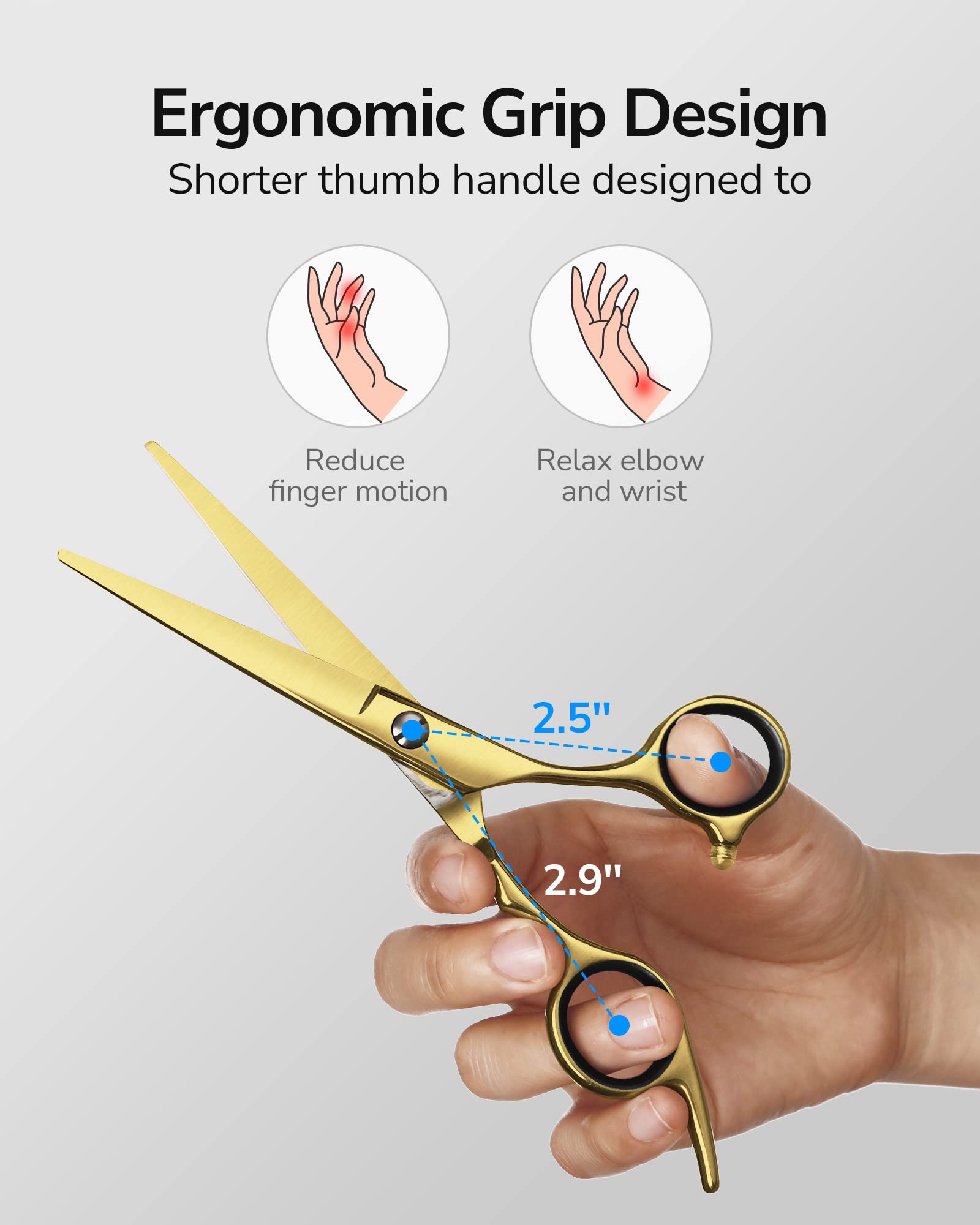 ULG scissors next to ruler scale comparison showing compact 6.5 inch size