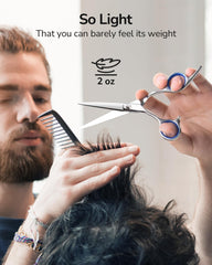 ULG scissors in use by a stylist demonstrating comfortable control benefit