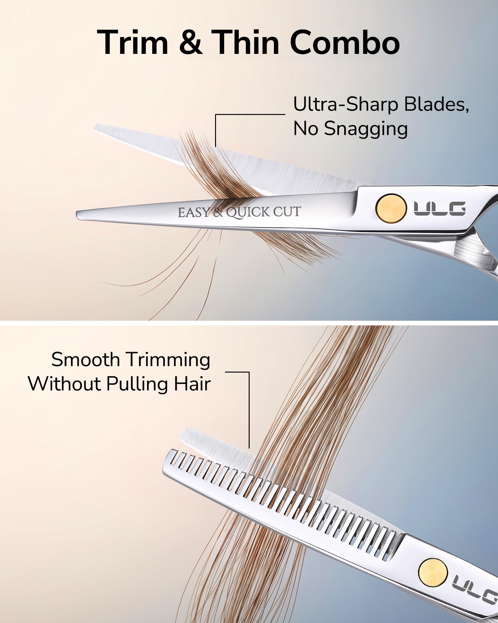 ULG straight shears blade close-up for precise, snag-free cutting benefit