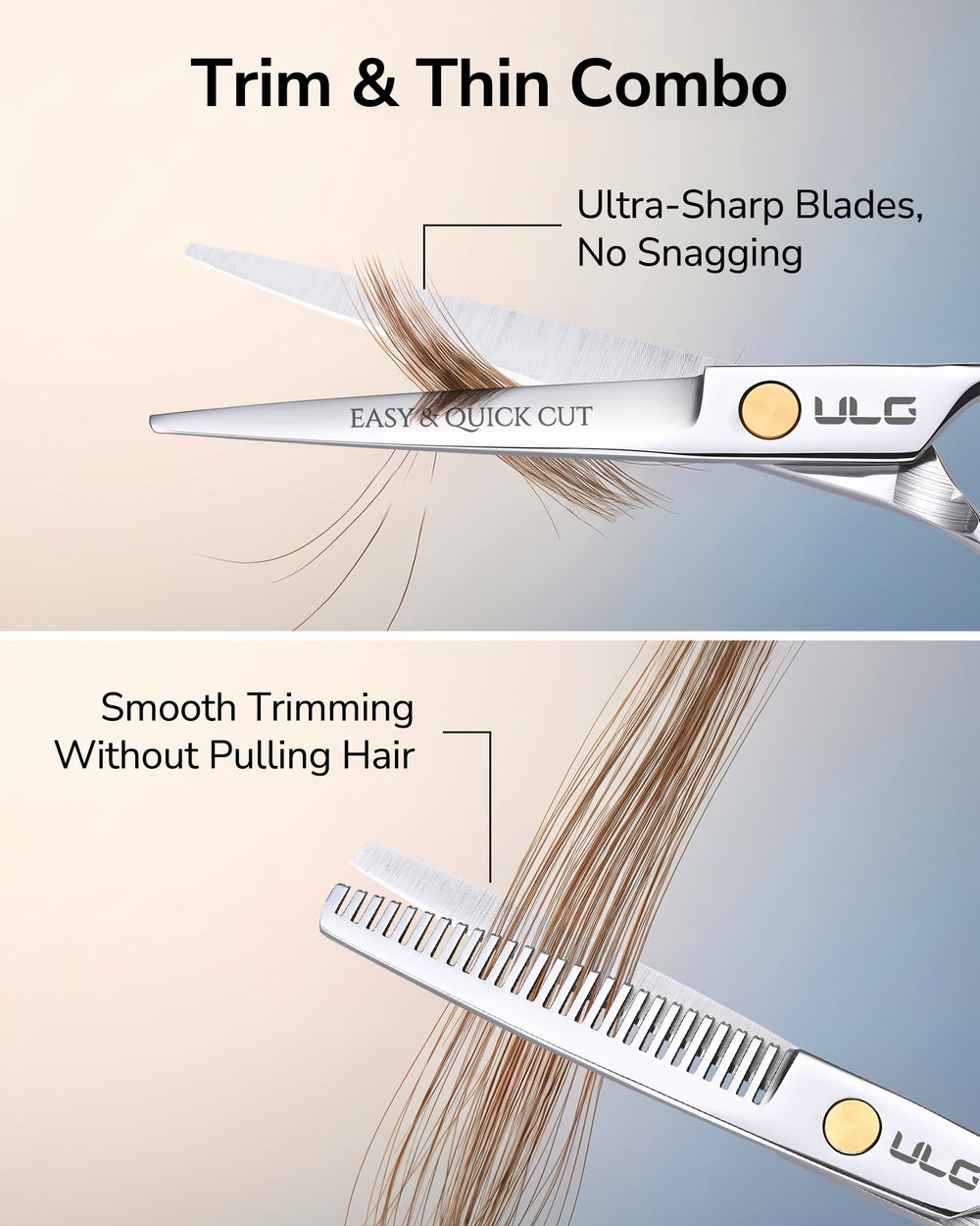 ULG straight shears blade close-up for precise, snag-free cutting benefit