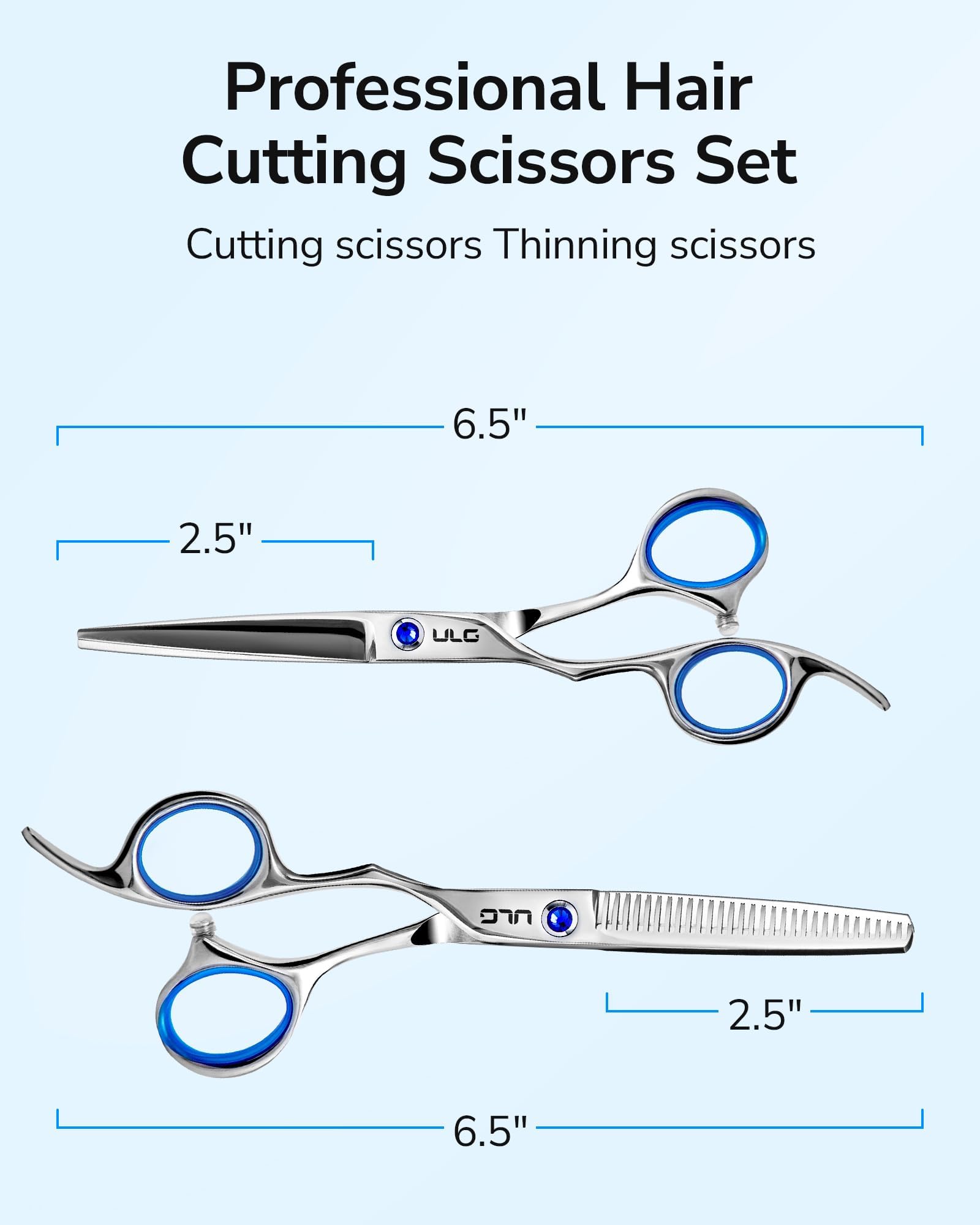 ULG thinning shears blade close-up showing clean texturizing and blending benefit
