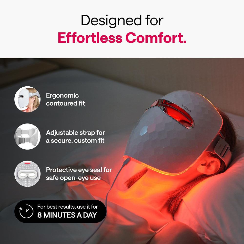 Ulike Reglow worn by model demonstrating hands-free use and convenience