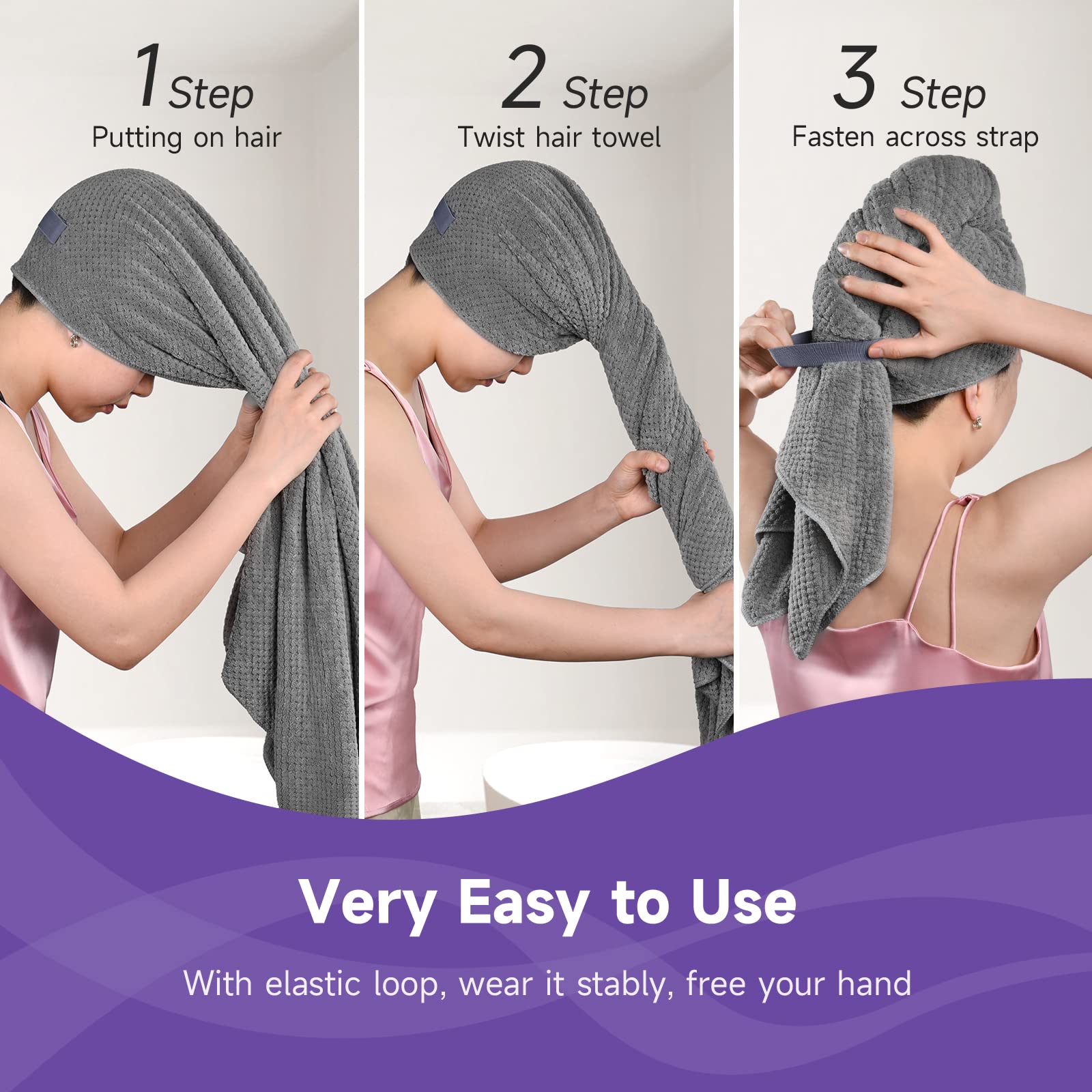 Umisleep towel laid flat displaying full 40x30 size for full hair coverage
