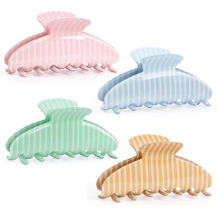 Unbednigt front view of four pastel striped clips shows neat packaging and stylish gift appeal