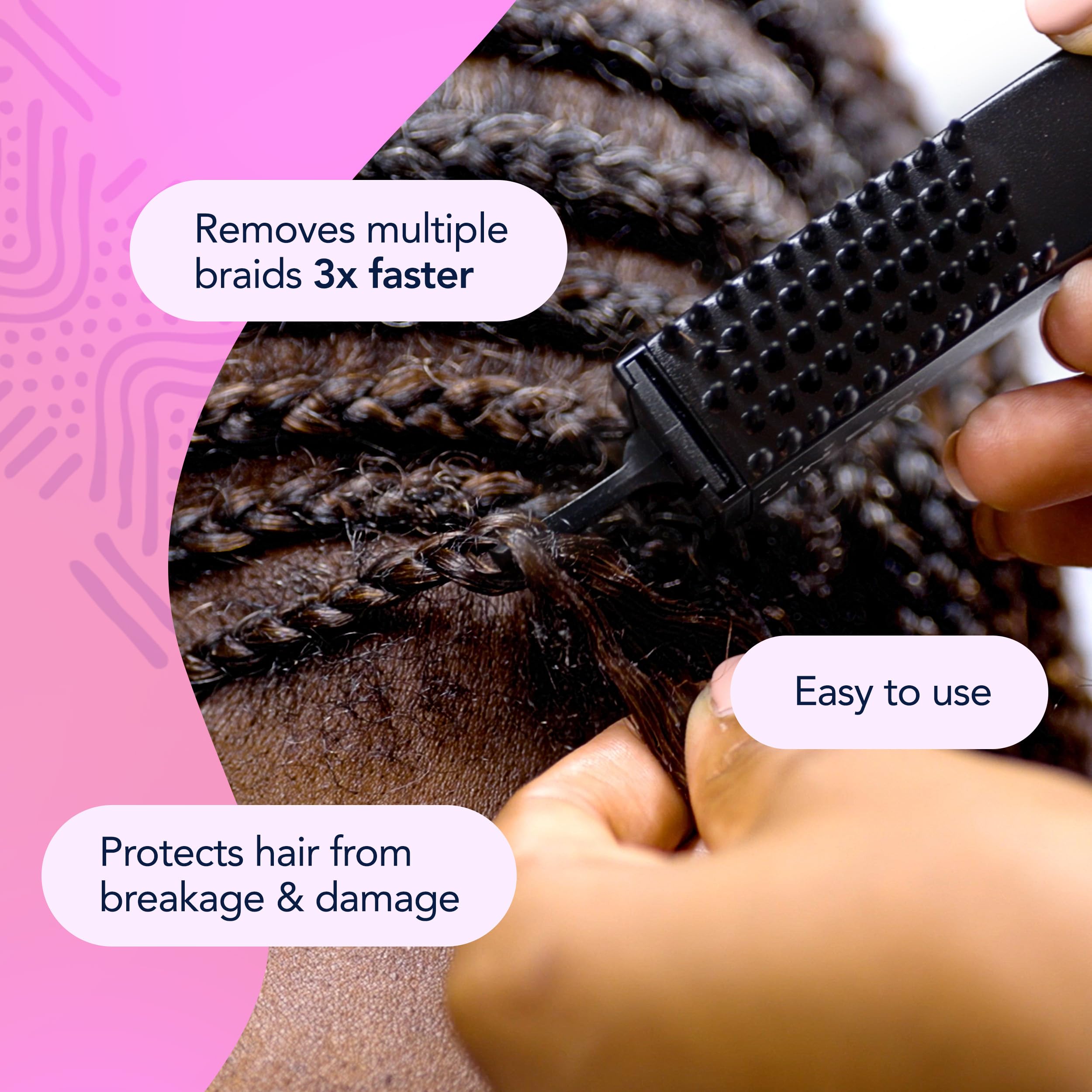 The Original UnBraider dual-tooth sides for small and large braids to speed unbraiding