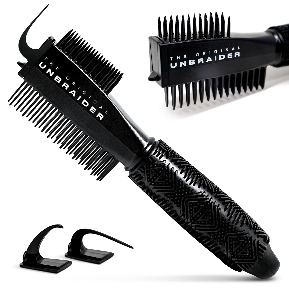 The Original UnBraider front view showing shape and ergonomic grip for faster take-downs