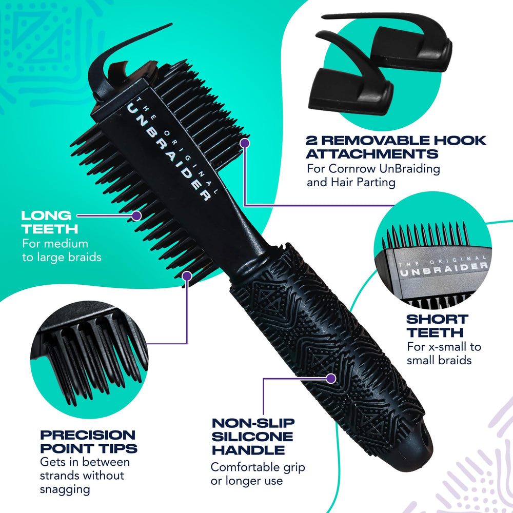 The Original UnBraider in use removing box braids with less tugging and damage