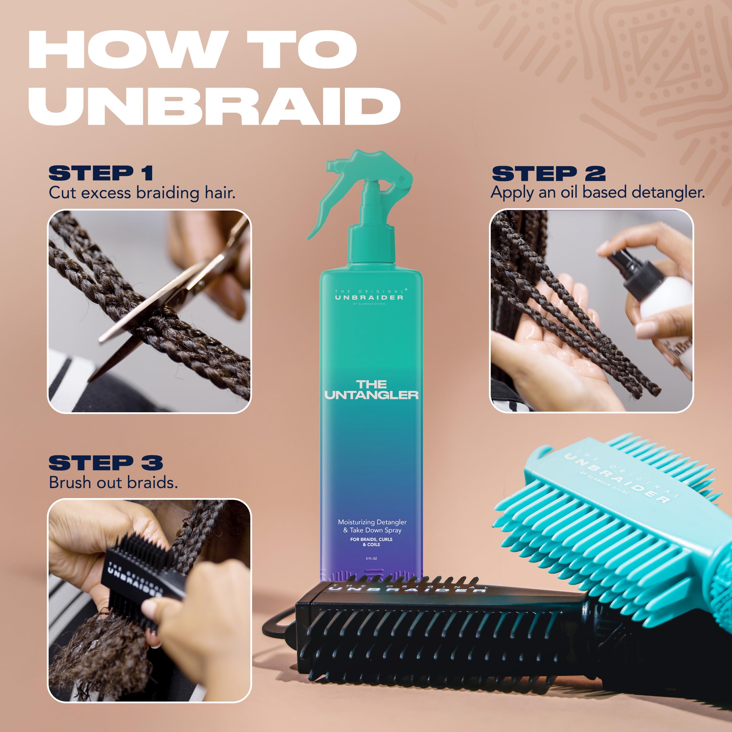 The Original UnBraider with detachable cornrow and parting hooks for precise sectioning