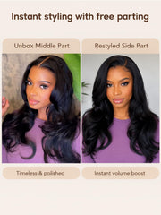 UNICE side profile showing butterfly cut face-framing layers and volume benefit