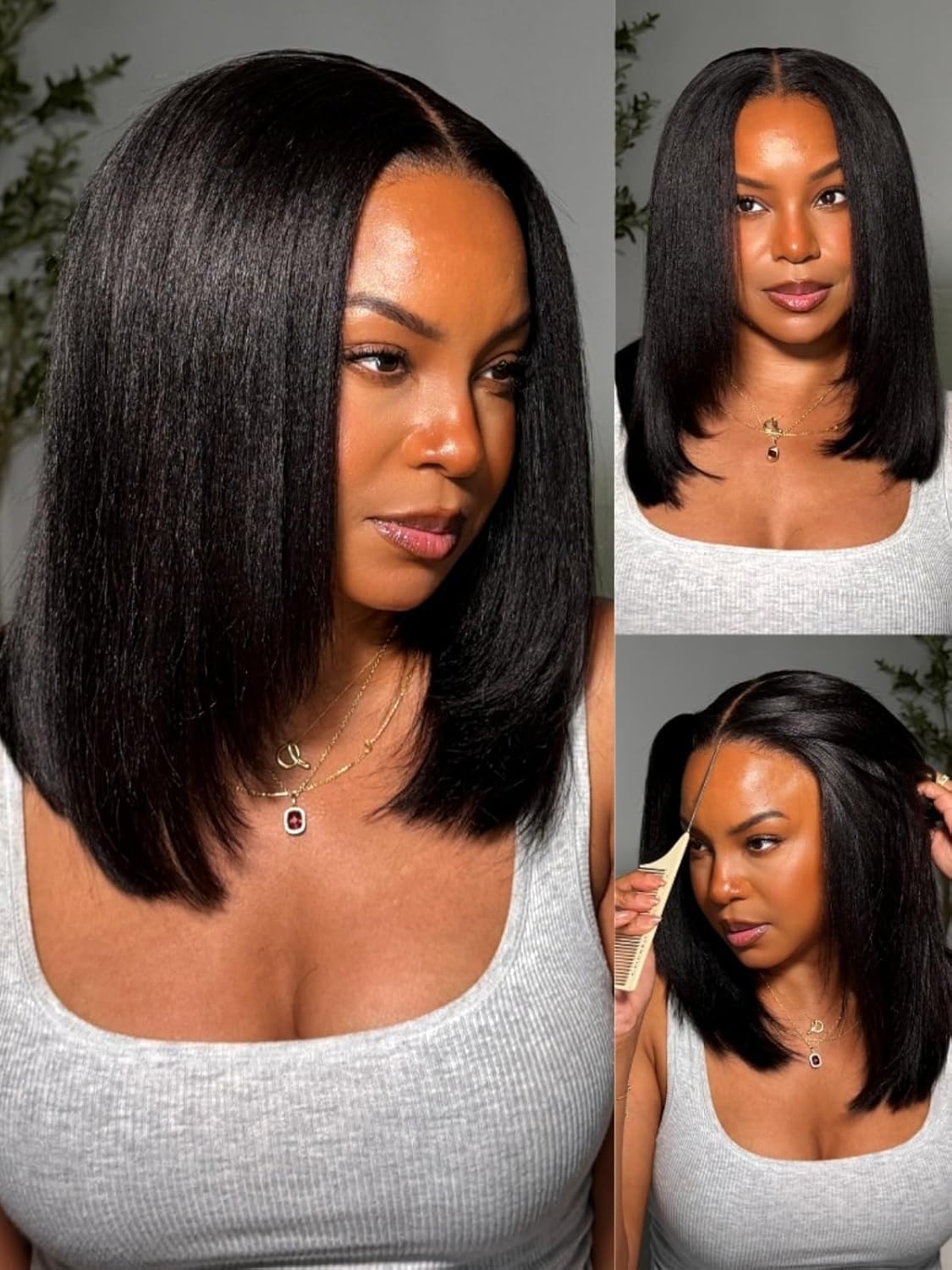 UNICE front view showing layered yaki bob and natural-looking hairline