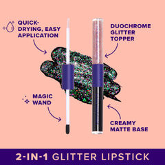 UNICORN SNOT gloss wand open displaying glitter gloss texture and easy application benefit