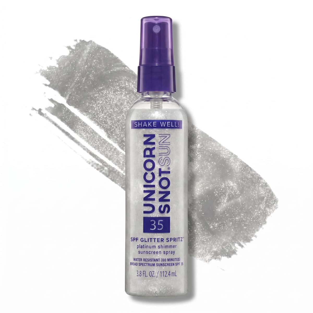 Unicorn Snot front packaging showing platinum shimmer and SPF 35 protection benefit
