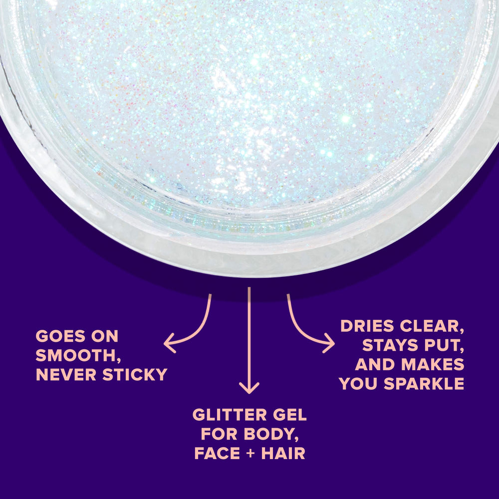 UNICORN SNOT applied on cheekbone giving bright holographic highlight