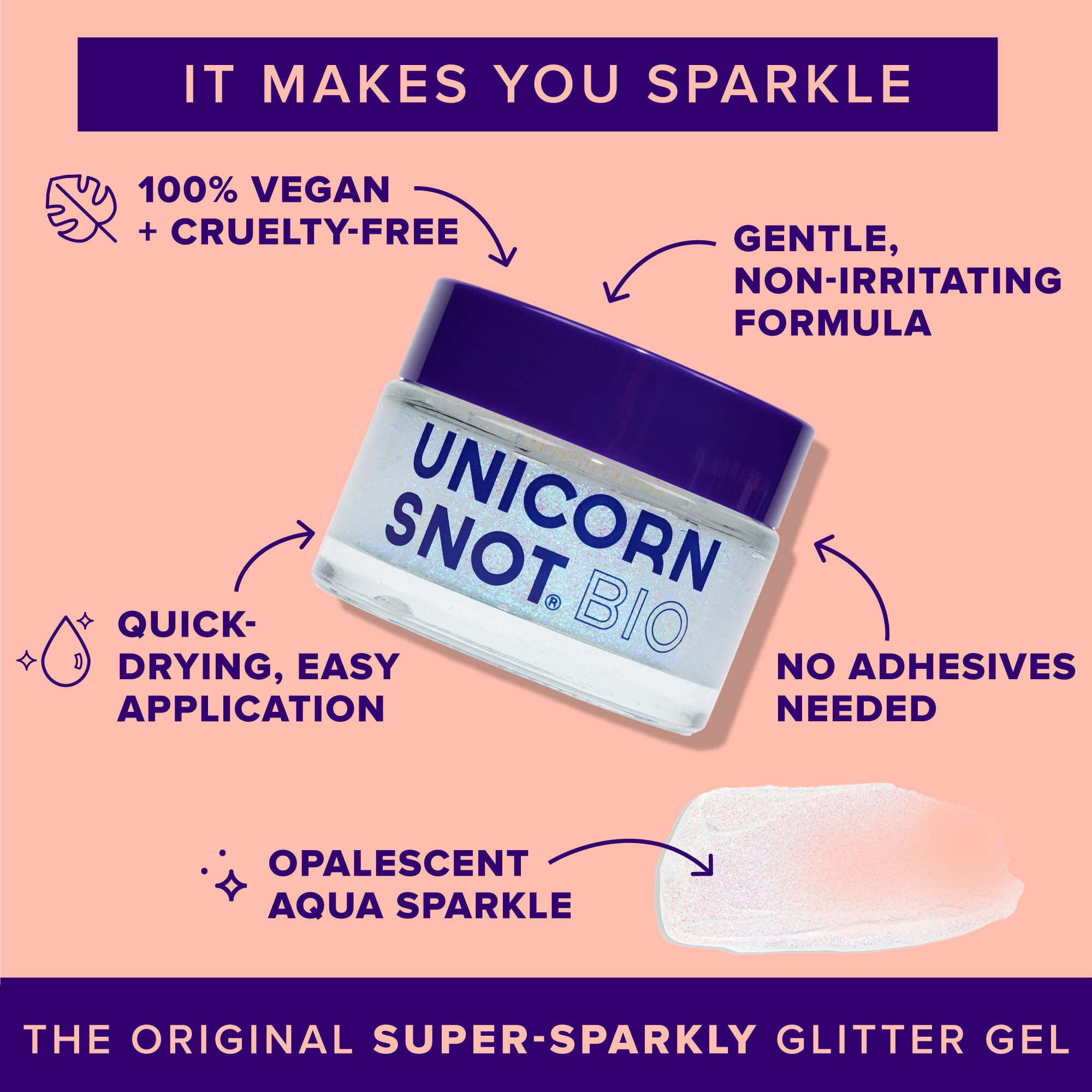 UNICORN SNOT close-up texture of Galaxy gel showing reflective glitter particles