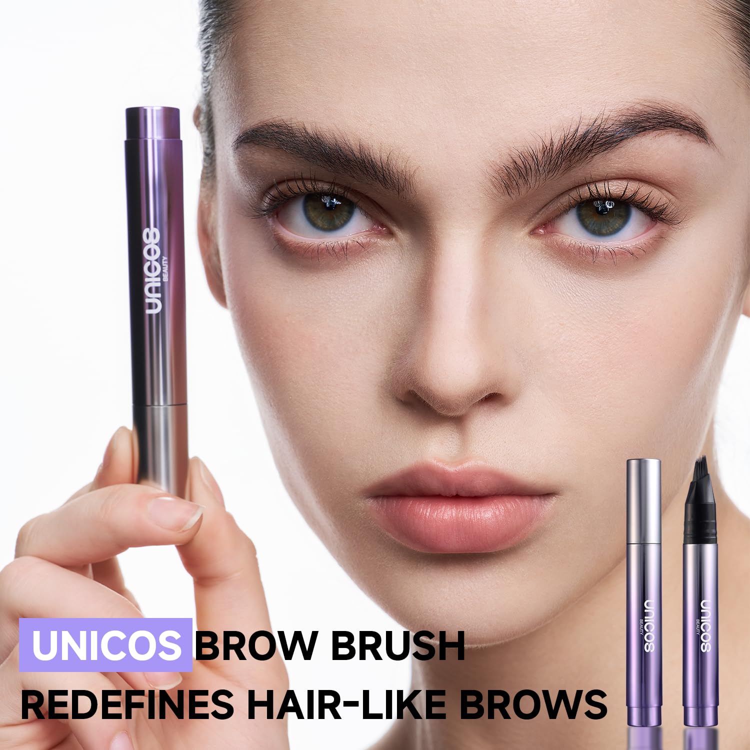 Unicos angled fiber tip close-up demonstrating hair-like strokes and natural finish