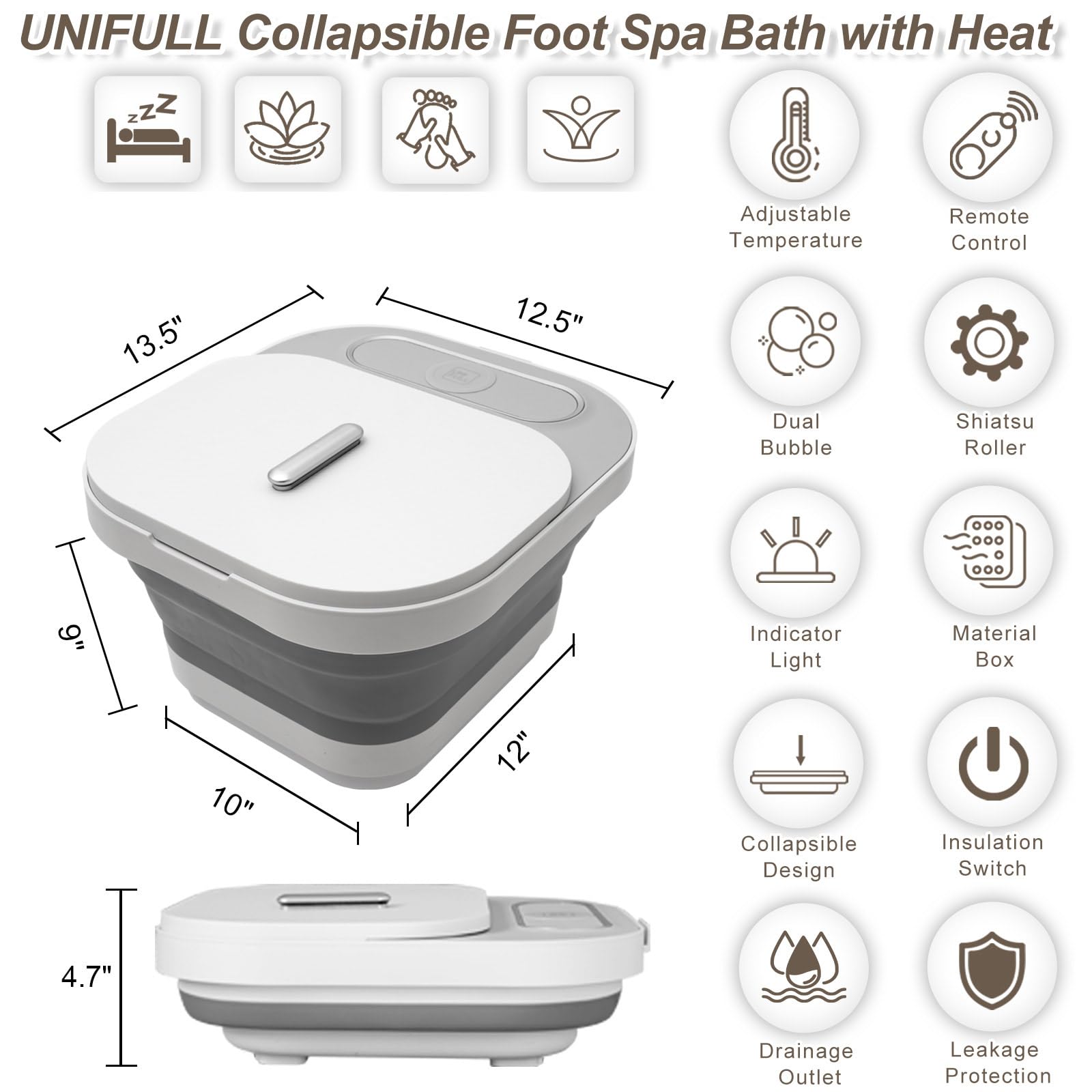 UNIFULL foot spa folded flat for storage, space-saving design benefit