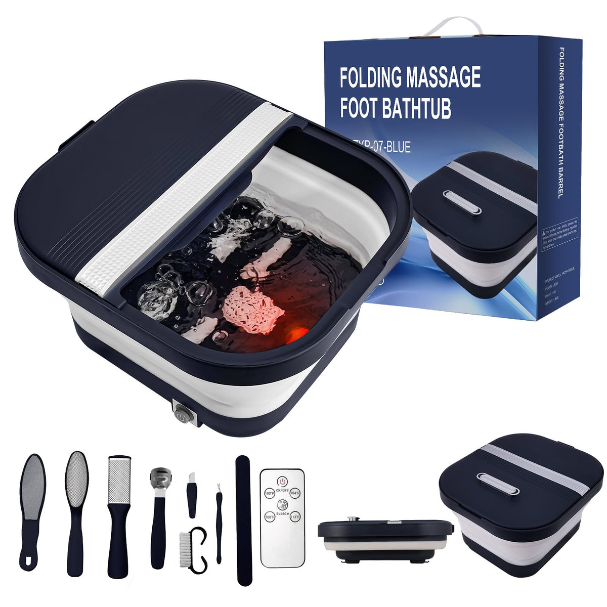 UNIFULL front view of foot spa showing controls and lid, convenient and compact