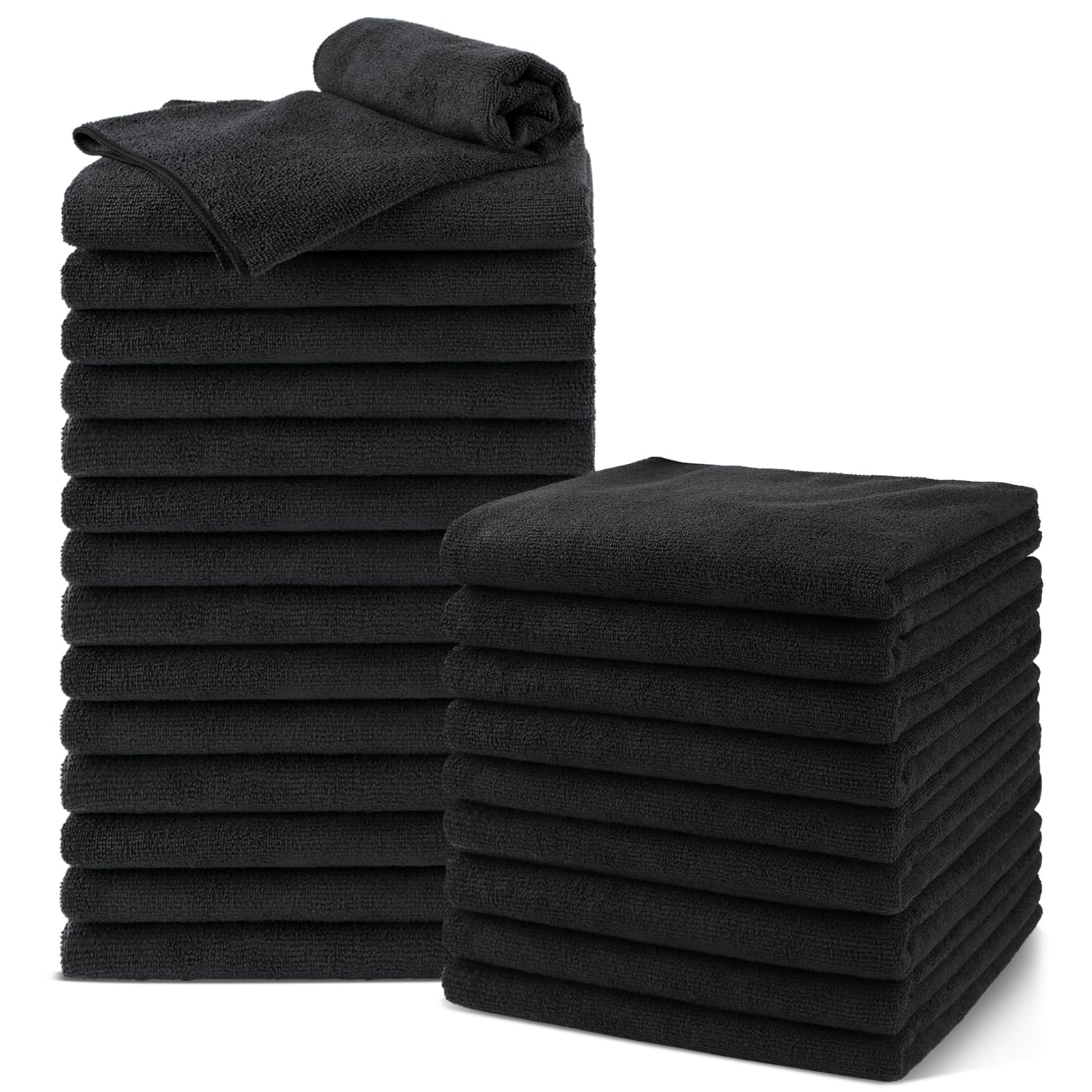 UNIMADE front packaging of 24 black salon towels showing quantity and benefit of bulk supply