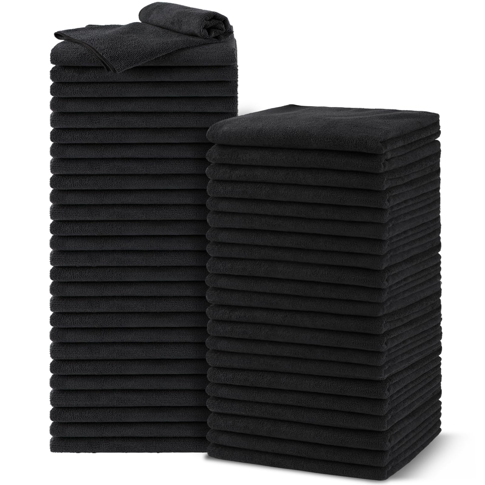 UNIMADE front pack of 48 black salon towels showing count and size benefit