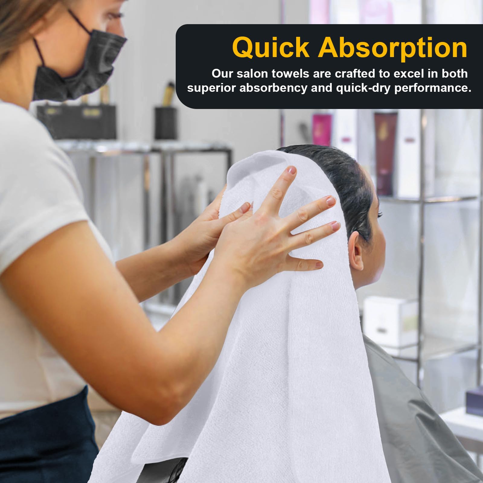 UNIMADE towel used to dry client hair demonstrating gentle comfort