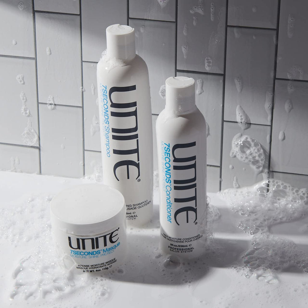 UNITE 7SECONDS Masque in shower setting showing convenient in-routine use