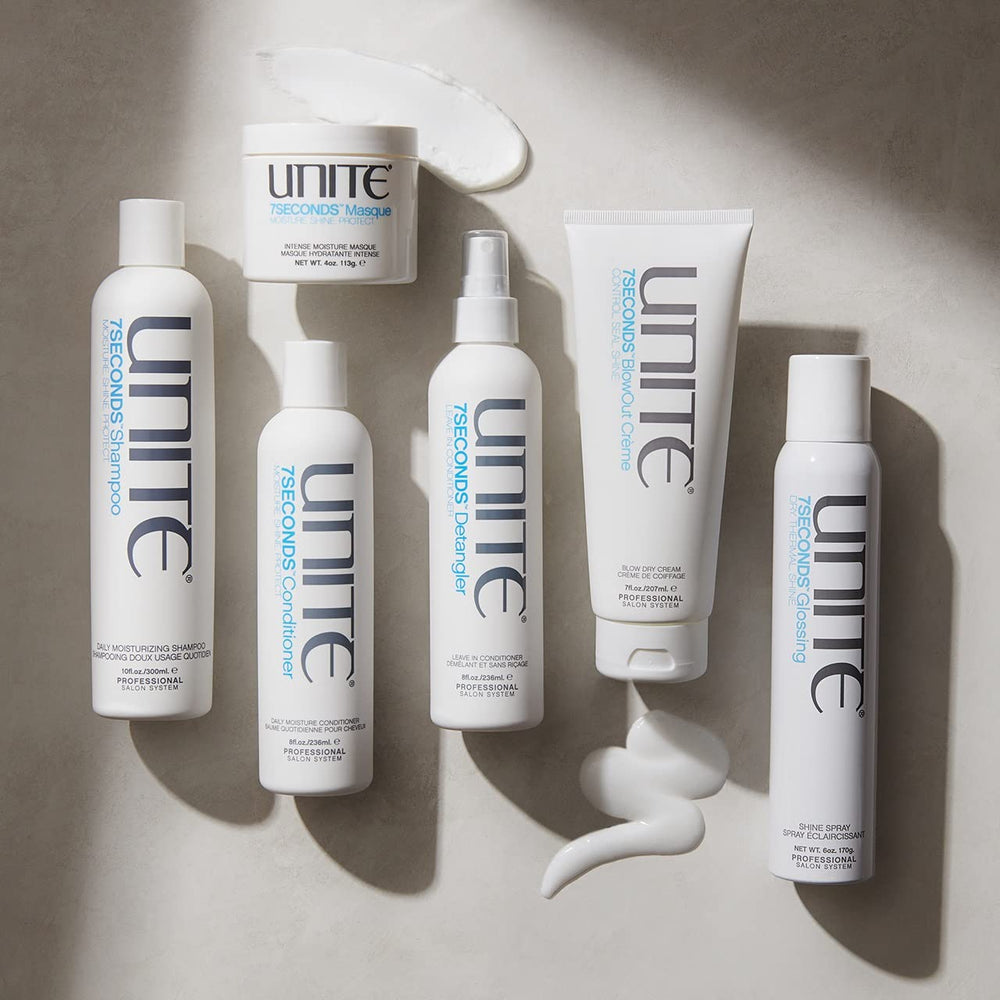 UNITE bottle next to common items to show 10 fl oz scale and travel-friendly convenience
