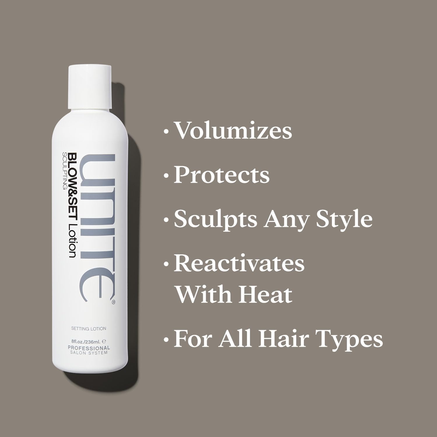 UNITE BLOW&SET lotion texture close-up demonstrating lightweight, non-greasy finish