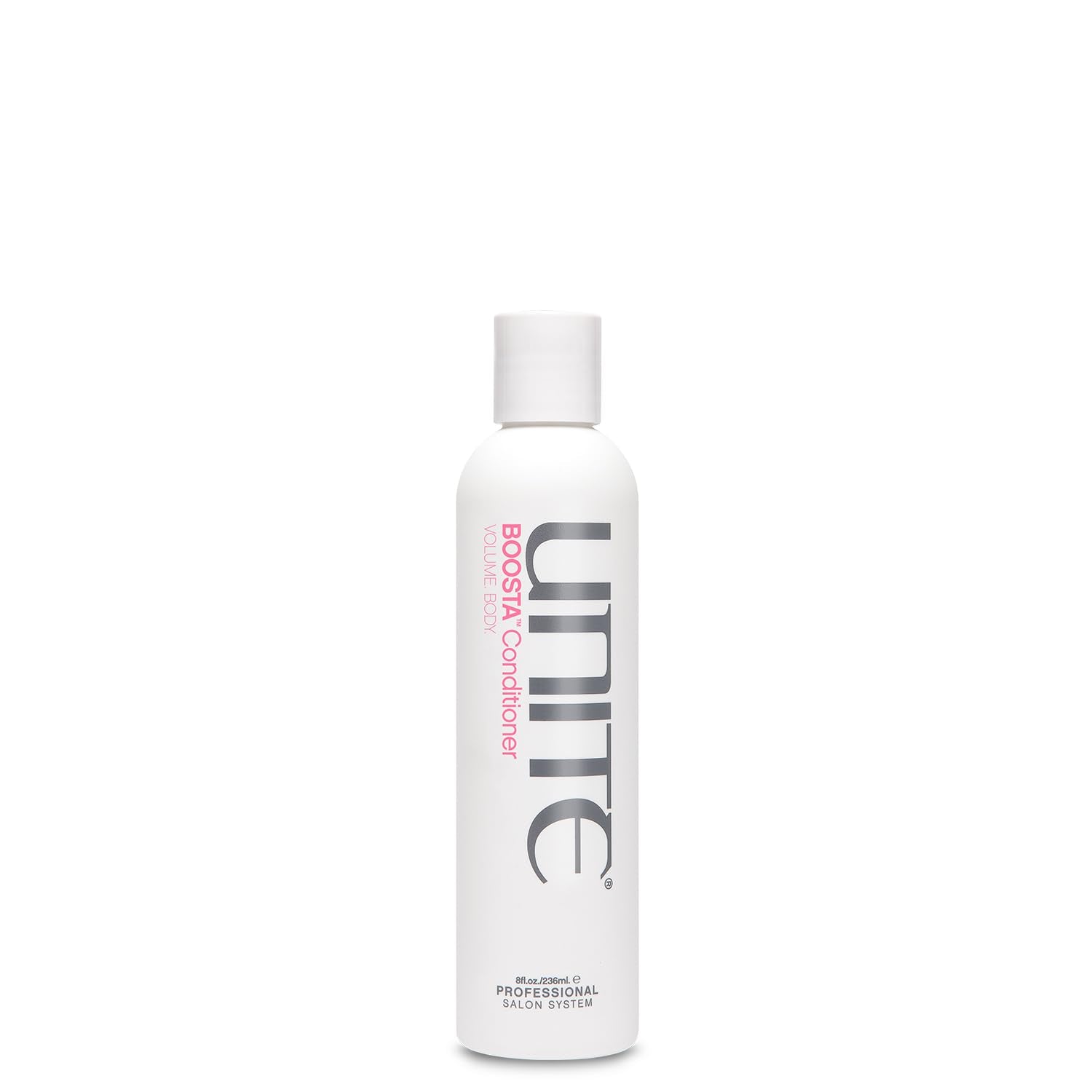 UNITE BOOSTA front packaging shows bottle and promotes lightweight volume