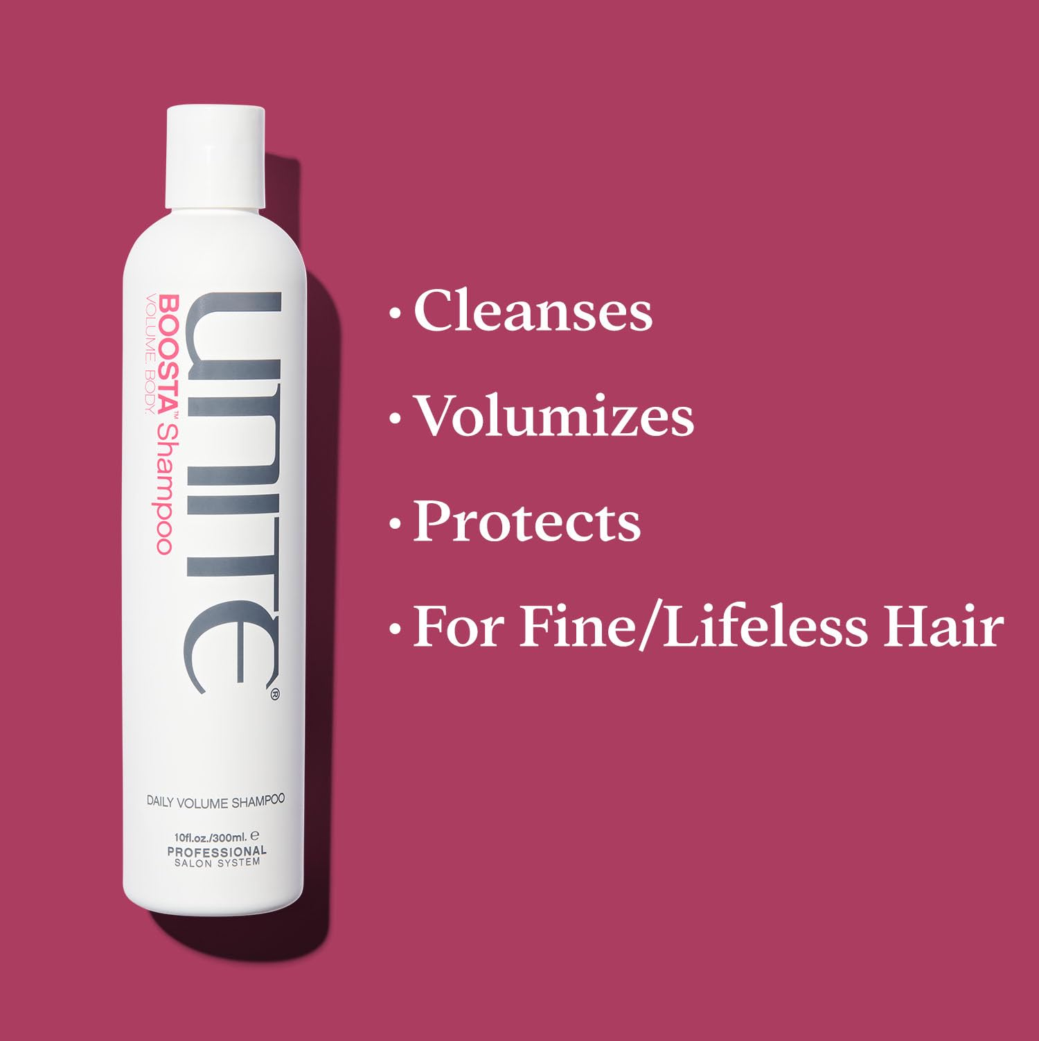 UNITE BOOSTA shampoo lather texture demonstrating gentle, cleansing foam for lightweight body