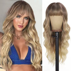 UNNYMGER front view long curly blonde wig showing natural volume and waves