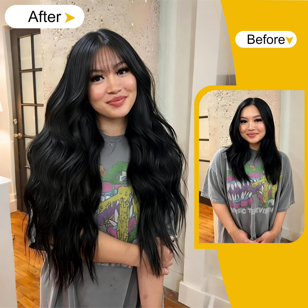 UNNYMGER side profile showing bangs styled for face-framing benefit