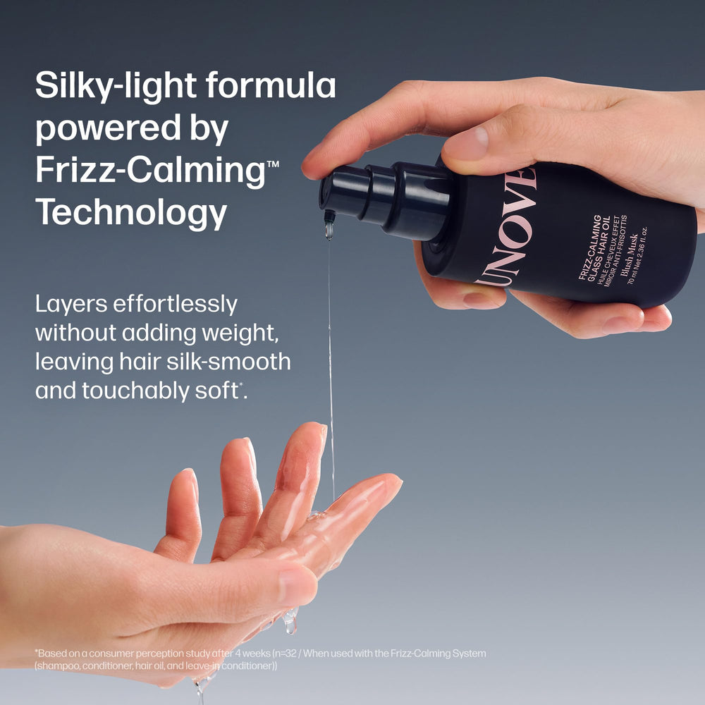 damp hair with UNOVE oil applied before blow-drying for heat protection