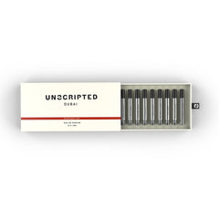Unscripted discovery set front packaging showing 12 travel vials and variety benefit