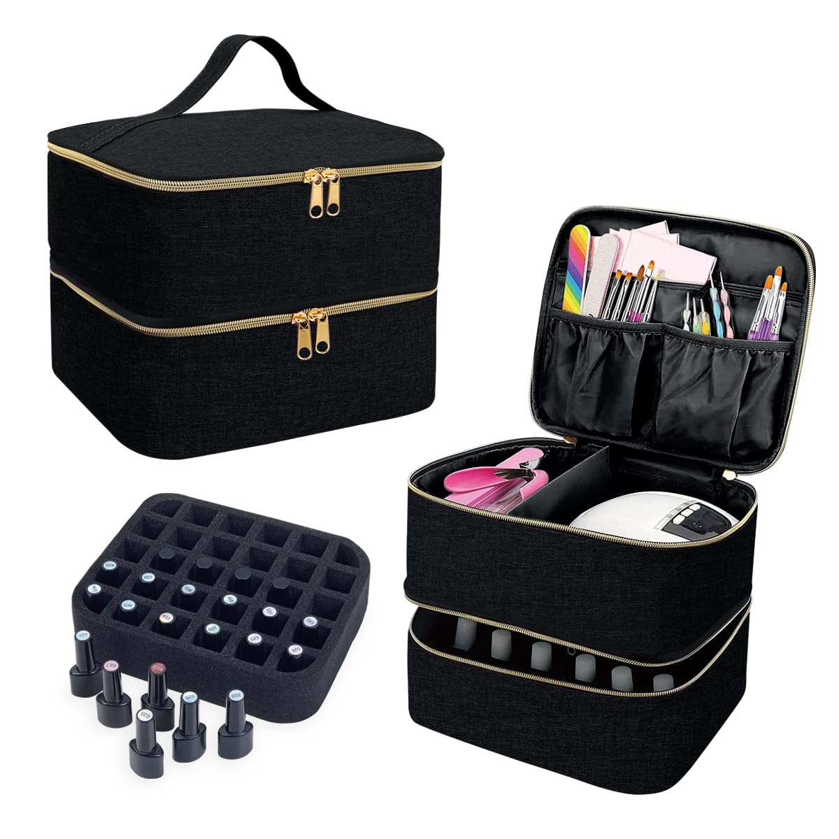 UOZL on a vanity showing neat storage and easy access for home nail art sessions