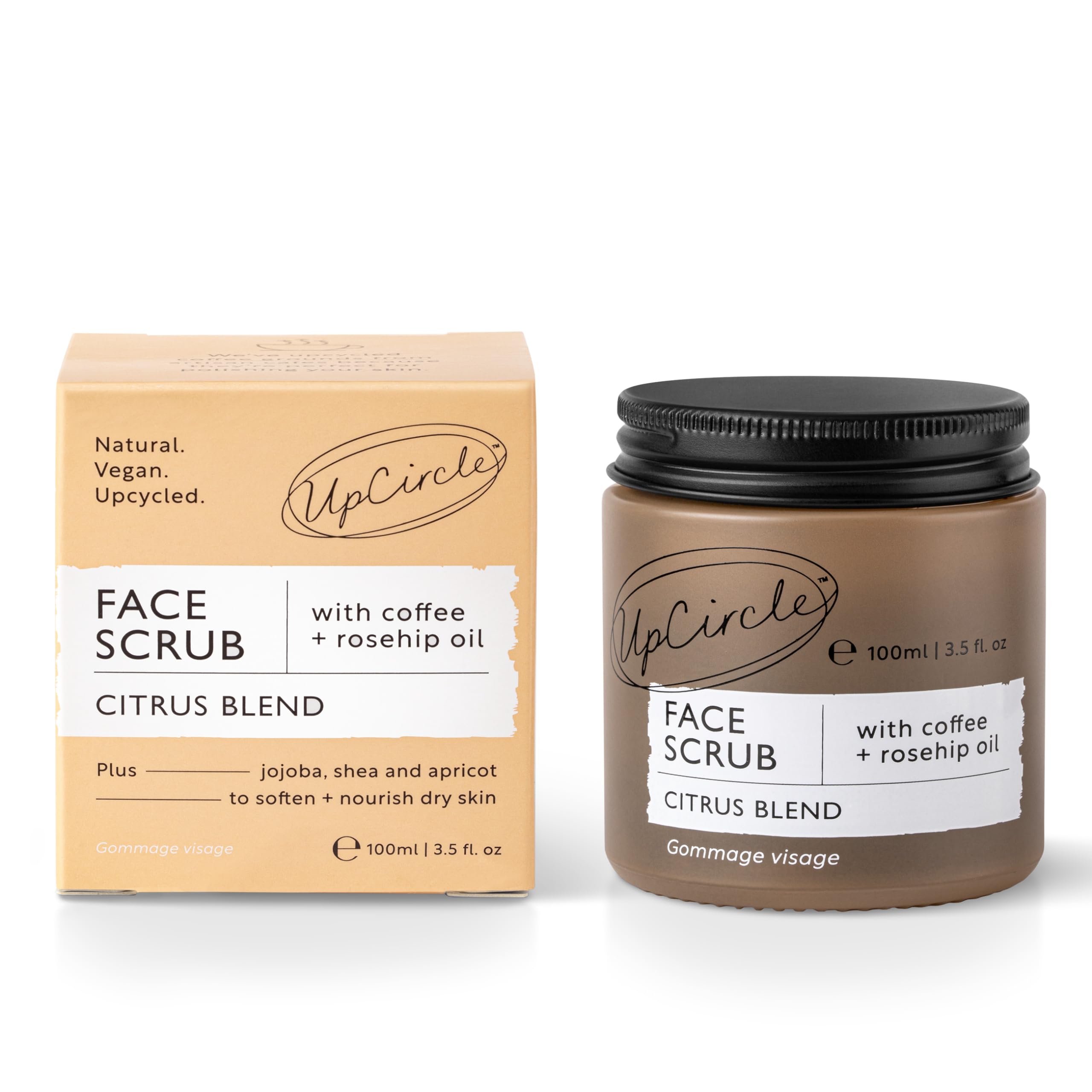 Close-up of UpCircle coffee scrub texture showing gentle exfoliant benefit