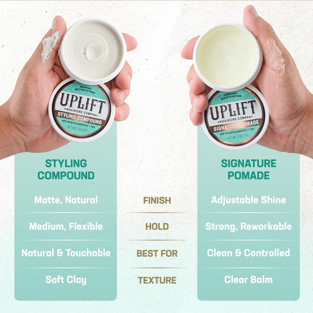 Uplift Provisions Company hands applying pomade for effortless styling control